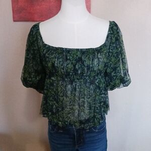 FREE PEOPLE PENELOPE- Green Patterned Women's Top